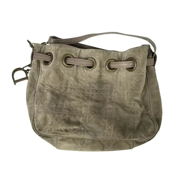 Christian Dior Cannage D Charm Gray Drawstring Shoulder Bucket Bag Handbag OS - Picture 5 of 16